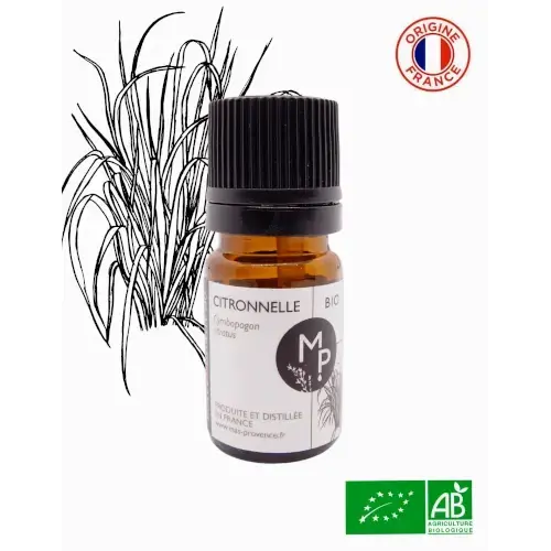 Organic lemongrass essential oil Cymbopogon citratus — therapy-grade, ECOCERT certified, crafted in Occitania, France | LaPeNu